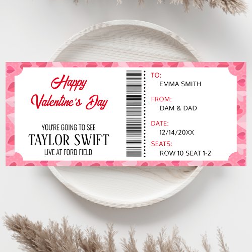 Valentines Day Concert Gift Ticket For Him Her Invitation