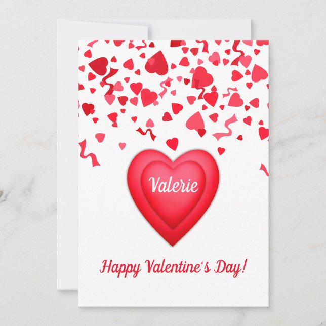 Valentine's Day Confetti Hearts Personalized Card (Front)