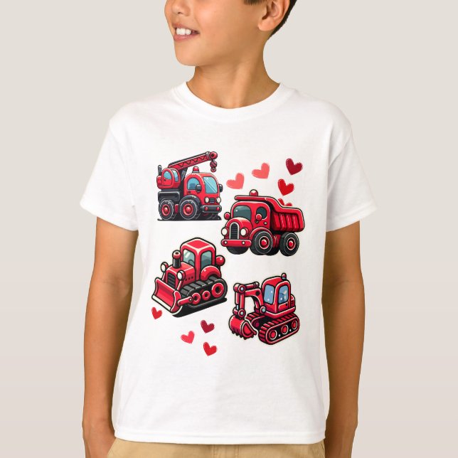 Valentines Day Construction Trucks Funny Boys Kids T-Shirt (Front)