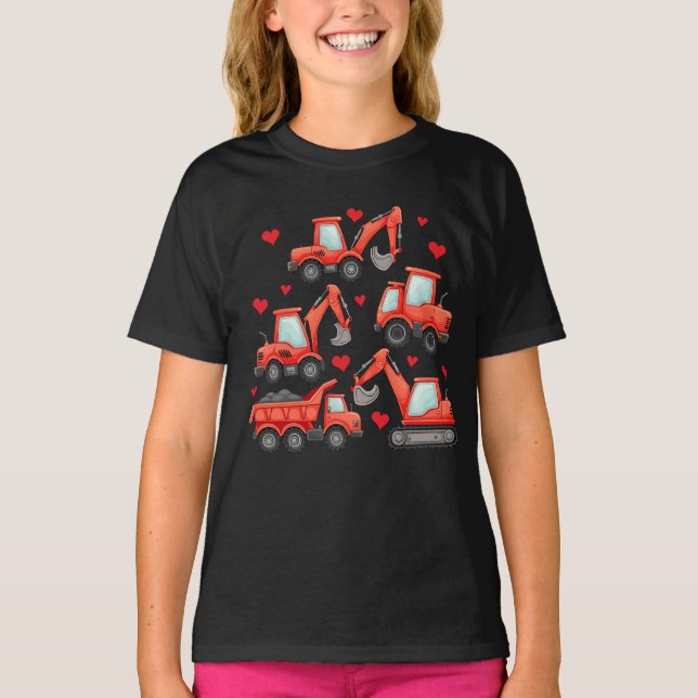 Valentines Day Construction Trucks T-Shirt (Front)