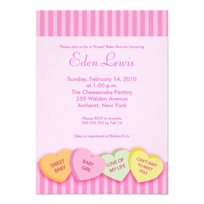 Valentines Day Conversation Heart Baby Shower Custom Invitation