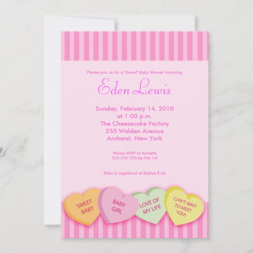 Valentines Day Conversation Heart Baby Shower Custom Invitation