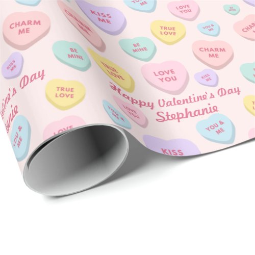 Valentines Day Conversation Heart Personalized Wr Wrapping Paper