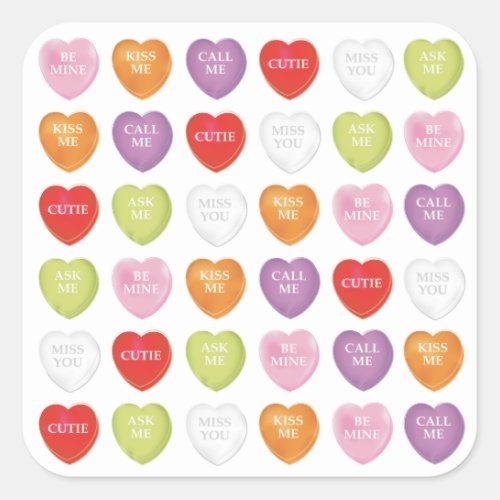 Valentines Day Conversation Hearts Sweet Cute  Square Sticker