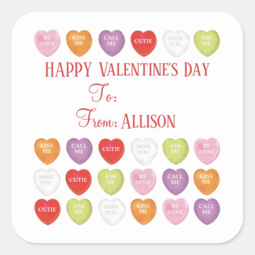 Valentines Day Conversation Hearts To From Cute  Square Sticker