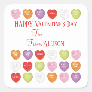 Valentine's Day Conversation Hearts To From Cute Square Sticker