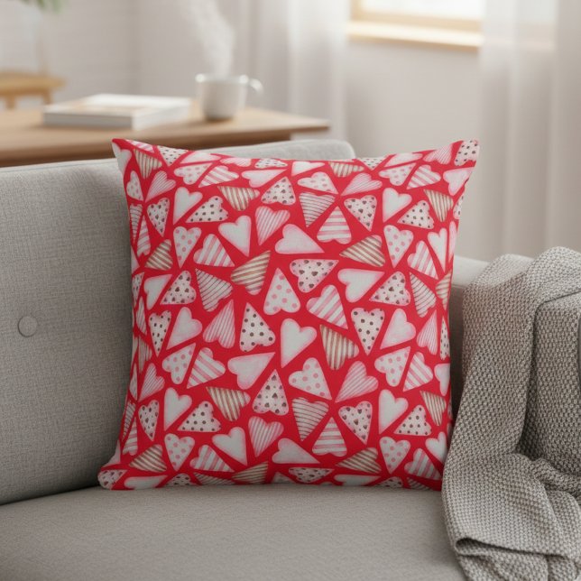 Valentine's Day Cookie Hearts watercolor  Throw Pillow (Creator Uploaded)