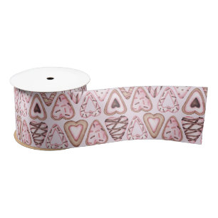 Valentine's Day Cookie Watercolor pattern Satin Ribbon