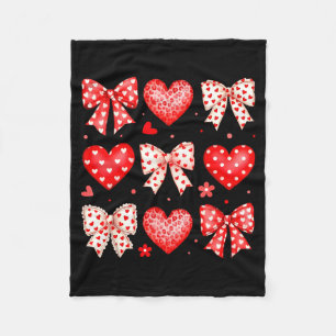 Valentines Day Coquette Bow Hearts Leopard Women G Fleece Blanket