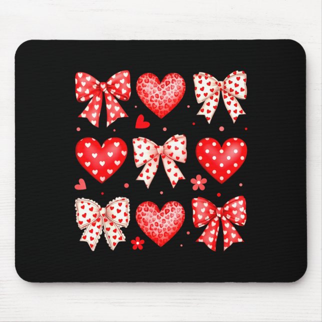 Valentines Day Coquette Bow Hearts Leopard Women G Mouse Pad (Front)