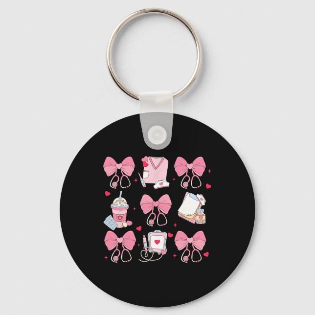 Valentine's Day Coquette Bow Nurse - Black, Small, Keychain (Front)