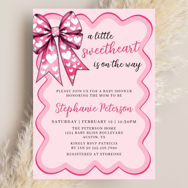 Valentine's Day Coquette Pink Bow Baby Shower Invitation (Creator Uploaded)