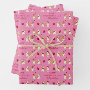 Valentine's Day Corgi Add Your Valentine's Name Wrapping Paper Sheets