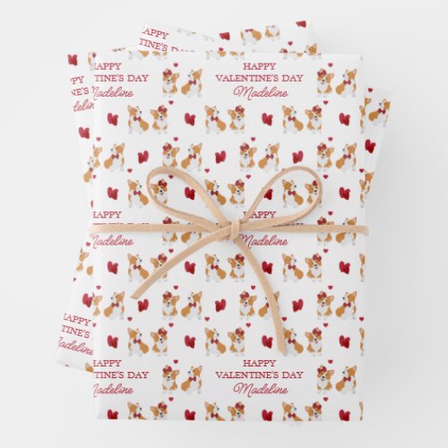 Valentines Day Corgi  Add Your Valentines Name Wrapping Paper Sheets