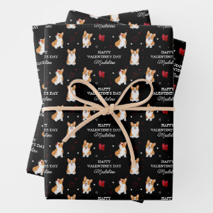 Valentine's Day Corgi Add Your Valentine's Name Wrapping Paper Sheets