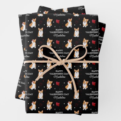 Valentines Day Corgi  Add Your Valentines Name Wrapping Paper Sheets