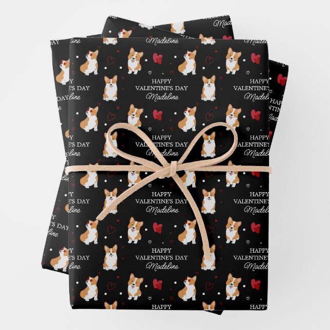 Valentine's Day Corgi | Add Your Valentine's Name Wrapping Paper Sheets (In situ)