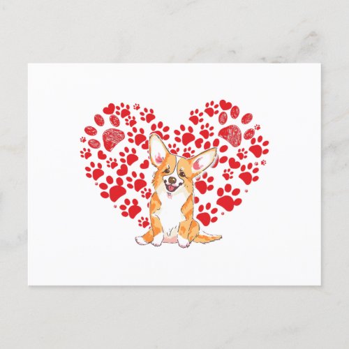 Valentines Day Corgi Love Heart Paw Corgi Dog Love Postcard