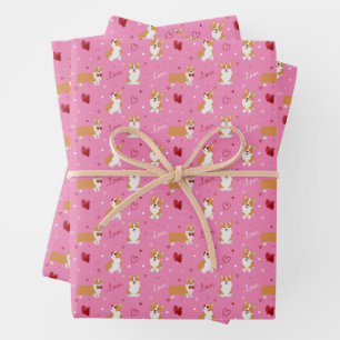 Valentine's Day Corgi Pattern Wrapping Paper Sheets