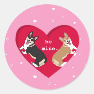 Valentines Day Corgi XOXO Be Mine Classic Round Sticker