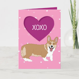 Valentines Day Corgi XOXO Letterpress Thank You Card