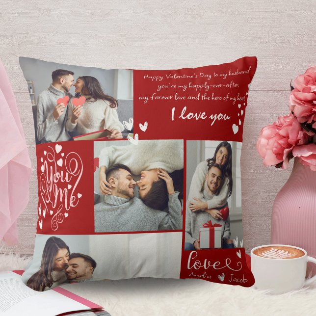 Valentines day couple Photo collage red and pink Throw Pillow (Creator Uploaded)