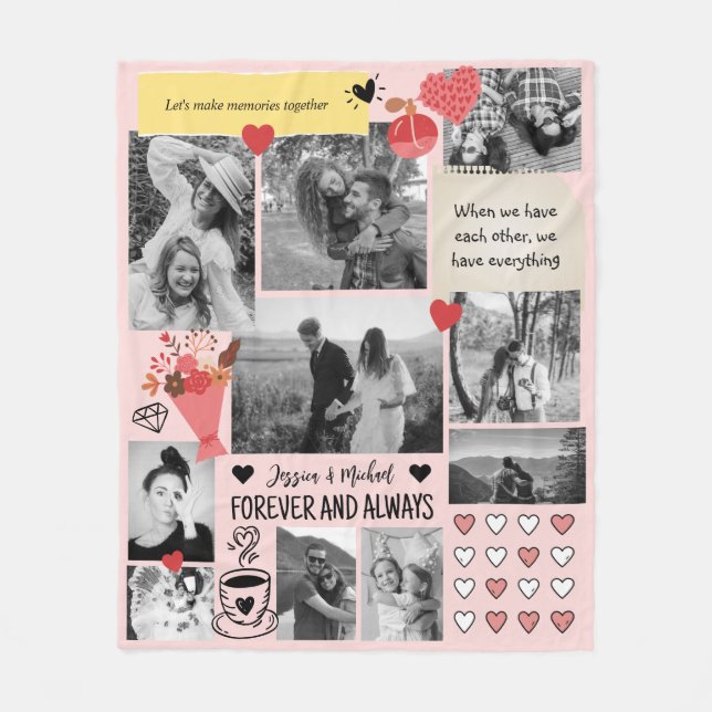 Valentine's Day Couple Picture Gift Photo Collage Fleece Blanket (Front)