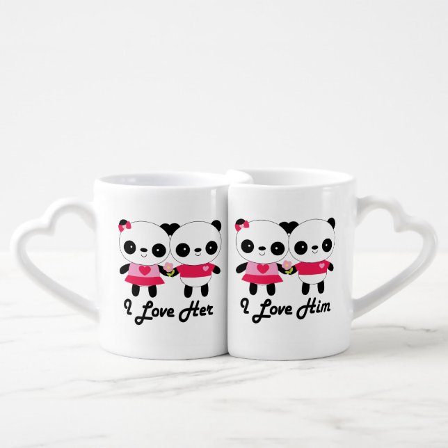 Valentine's Day Couples Panda Bear Mug Set (Front Nesting)