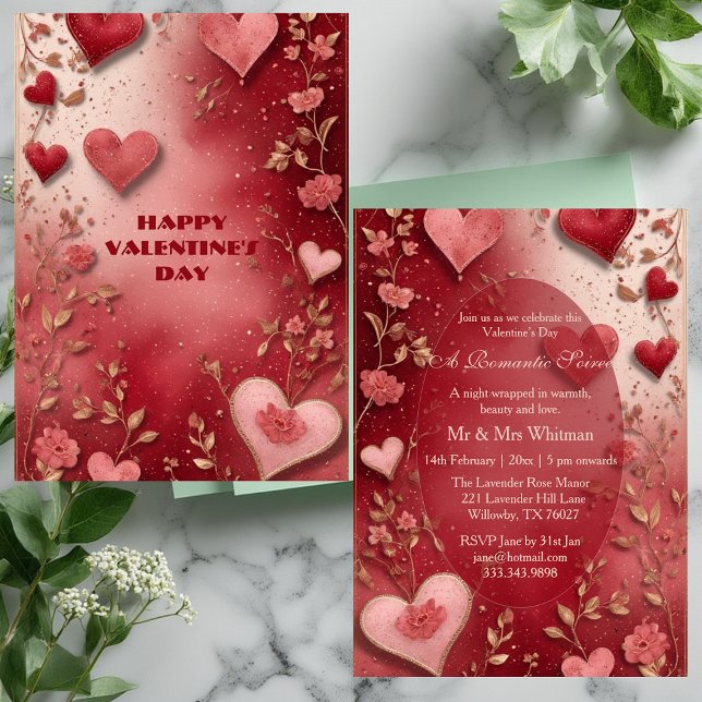 Valentines Day Couple's Romantic Soiree Red Hearts Invitation (Valentines Day Couple's Romantic Soiree Red Hearts Invitation)