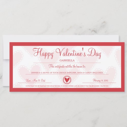 Valentines Day Coupon Holiday Card