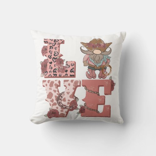 Valentines Day Cowboy Gnome Throw Pillow