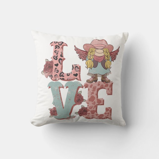 Valentine's Day Cowgirl Love Throw Pillow (Front)
