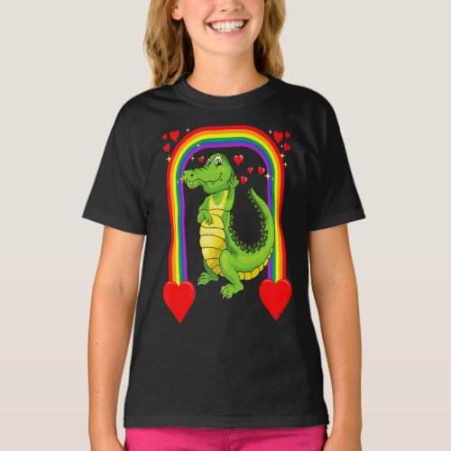 Valentines Day Crocodile Alligator Gift Kids T_Shirt