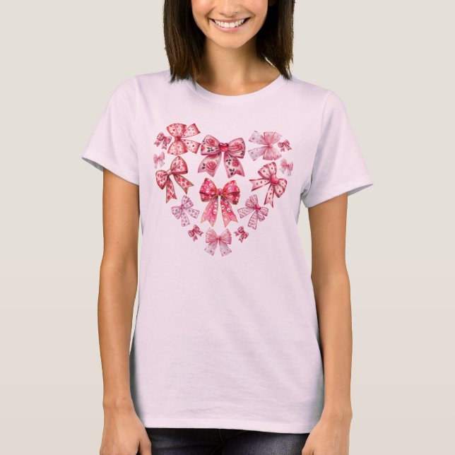 Valentine's Day Croquette Bow Heart T-Shirt (Front)
