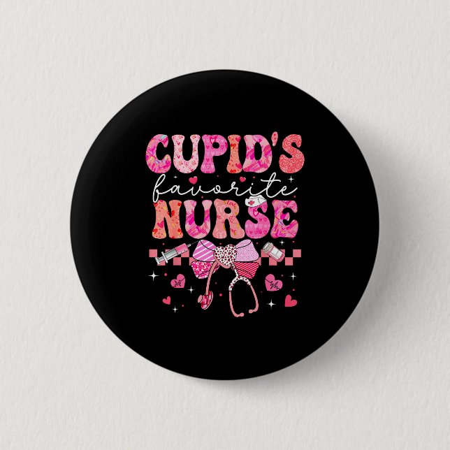 Valentines Day Cud’s Favorite Nurse Heart Girl Wom Button (Front)