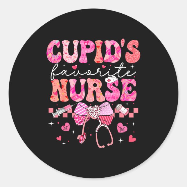 Valentines Day Cud’s Favorite Nurse Heart Girl Wom Classic Round Sticker (Front)
