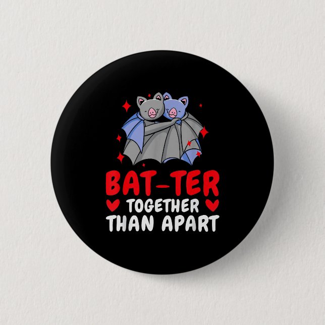Valentine's Day Cuddling Cute Bats Couple Bat Vale Button (Front)