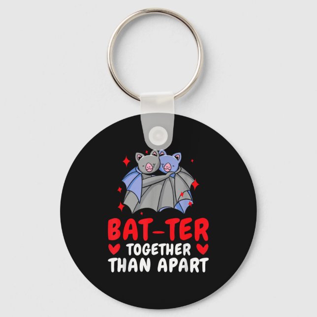 Valentine's Day Cuddling Cute Bats Couple Bat Vale Keychain (Front)