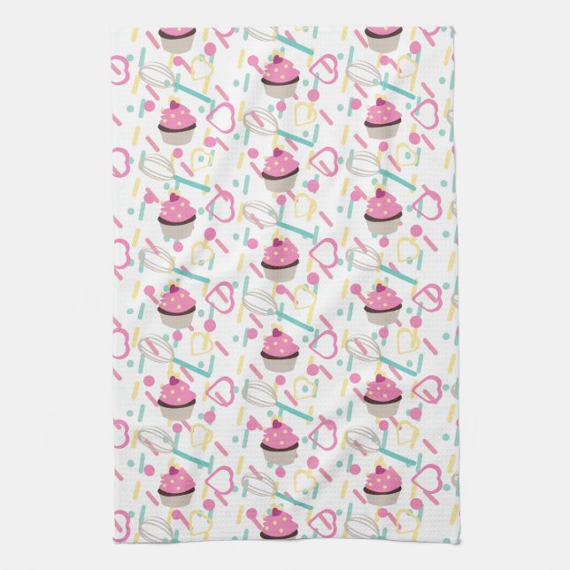 Valentines Day Cupcake Bakery Whisk Kitchen Towel (Vertical)