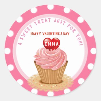 Valentine's Day Cupcake Classic Round Sticker by ThreeFoursDesign at Zazzle