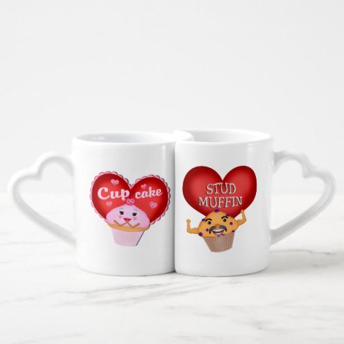 Valentines Day Cupcake Muffin Couple Mug Set