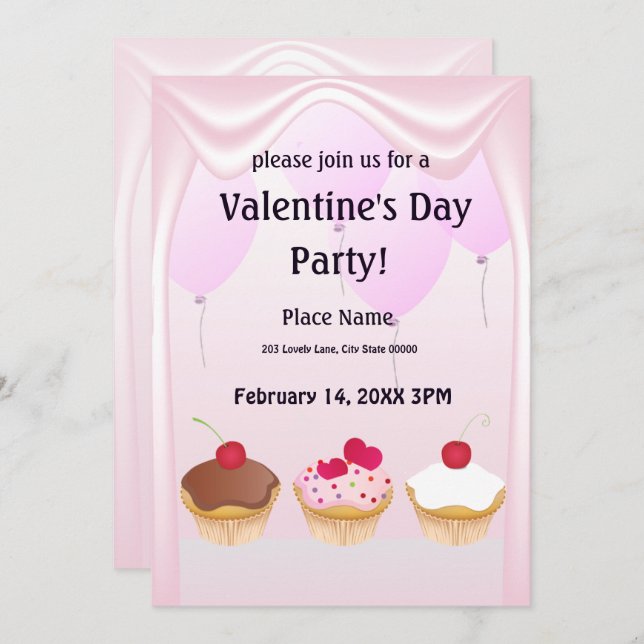 Valentine's Day Cupcake Party Invitation (Front/Back)