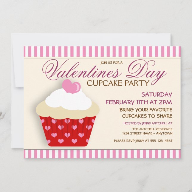 Valentines Day Cupcake Party Invitations (Front)