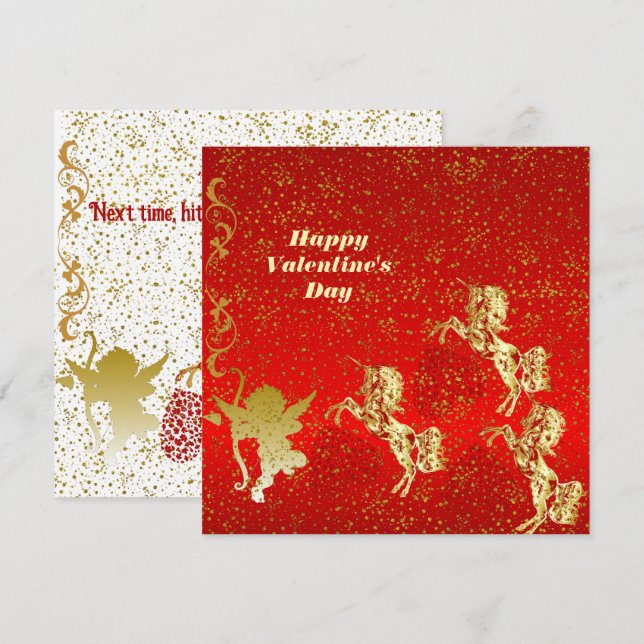 Valentines Day Cupid Gold Sparkle Romantic Card  (Front/Back)