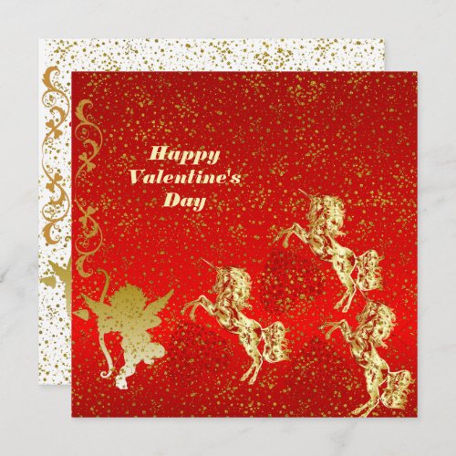 Valentines Day Cupid Gold Sparkle Romantic Card 