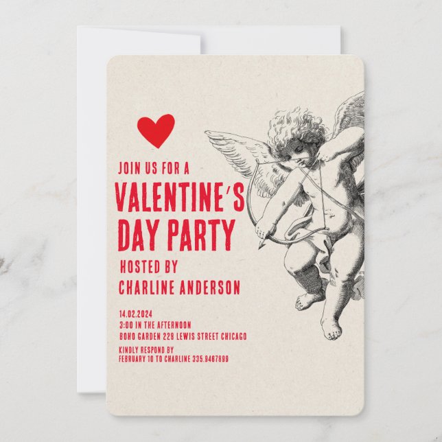 Valentine's Day Cupid Red hand drawn Party Invitation (Front)