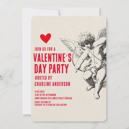 Valentines Day Cupid Red hand drawn Party Invitation