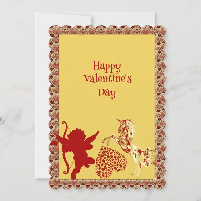 Valentines Day Cupid Romantic Heart Golden Horse  Announcement (Front)