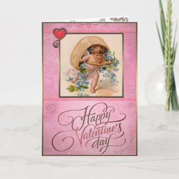 Valentine's Day - Cupid With A Basket Of Flowers. Holiday Card by VintageStyleStudio at Zazzle