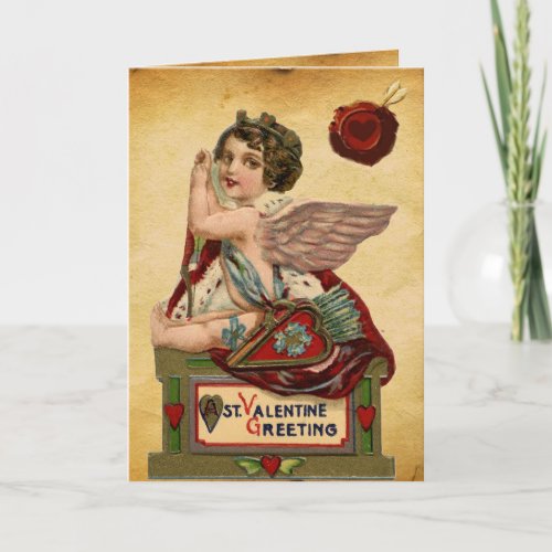 VALENTINES DAY CUPID WITH ARROWS RED WAX SEAL HOLIDAY CARD